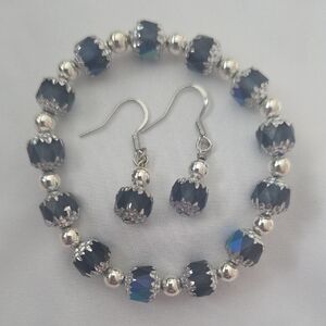 Elegant Silver and Blue Beaded Jewelry Set